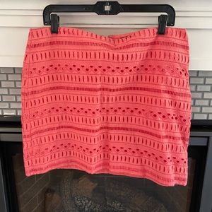 Gap mini skirt in coral with vertical striped embroidered detail